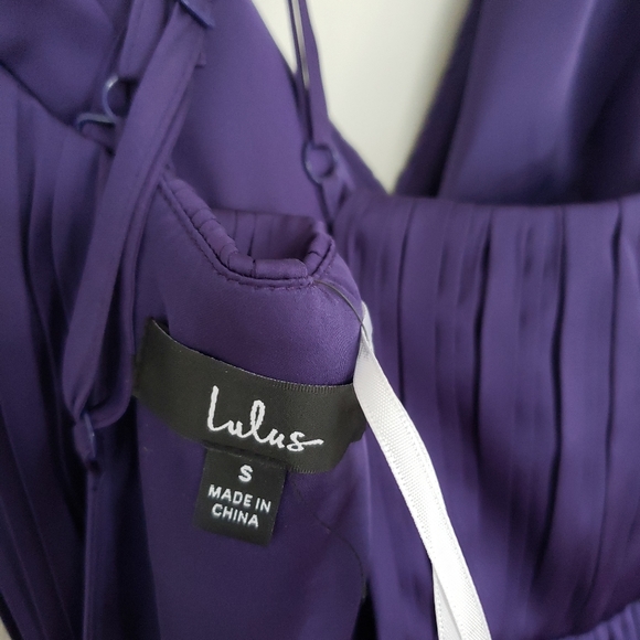 Lulus Indigo Blue(purple) Pleated Satin Maxi Dress, NWT,  Size S - Picture 3 of 4